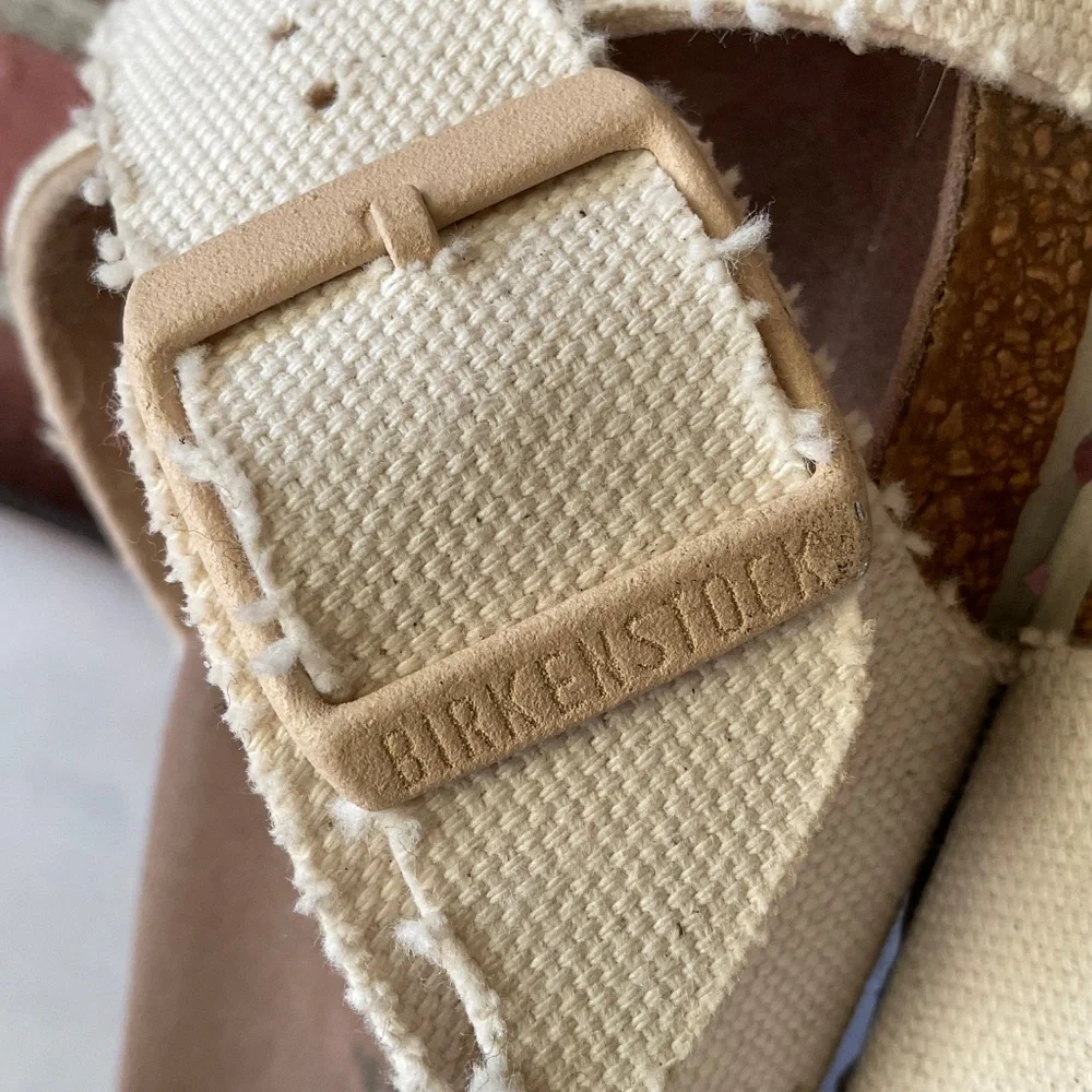 Birkenstock Siena Vegan Sandals Canvas Textile Cross Straps Cream Size 41 W10 M8